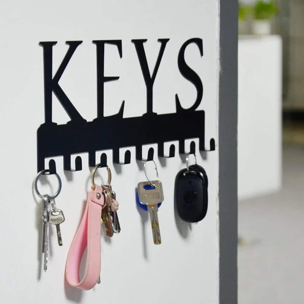 8-Hook Matte Black Key Organizer for Wall - Easy Installation and Stylish Design